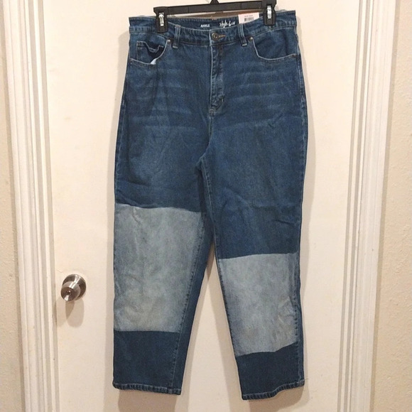 NWT Style & Co Shadow Wash Color Block Ankle Mom Jeans Sz 10-Casual Y2K Loose - Picture 1 of 8